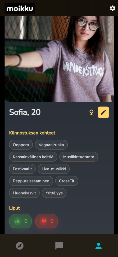 Moikun profiilinäkymä