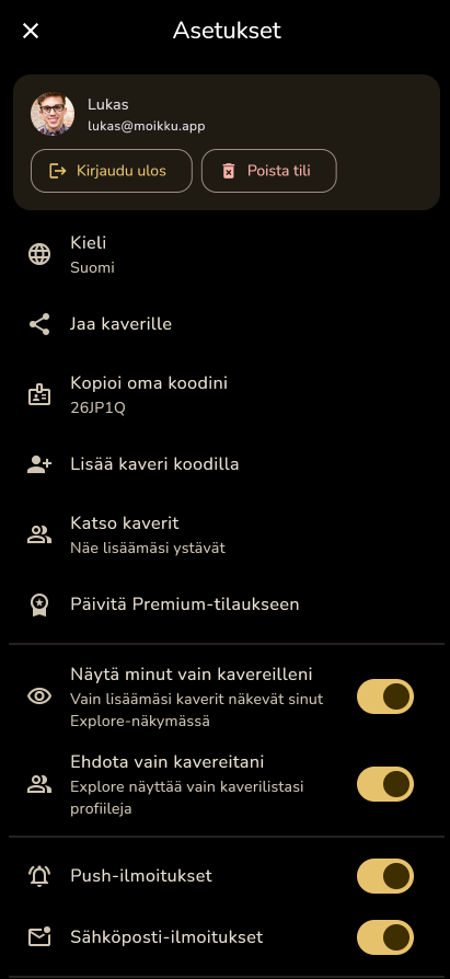 Moikun asetukset